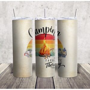 Hand Crafted Camping Therapy Drinkware - Cream and Multicolor